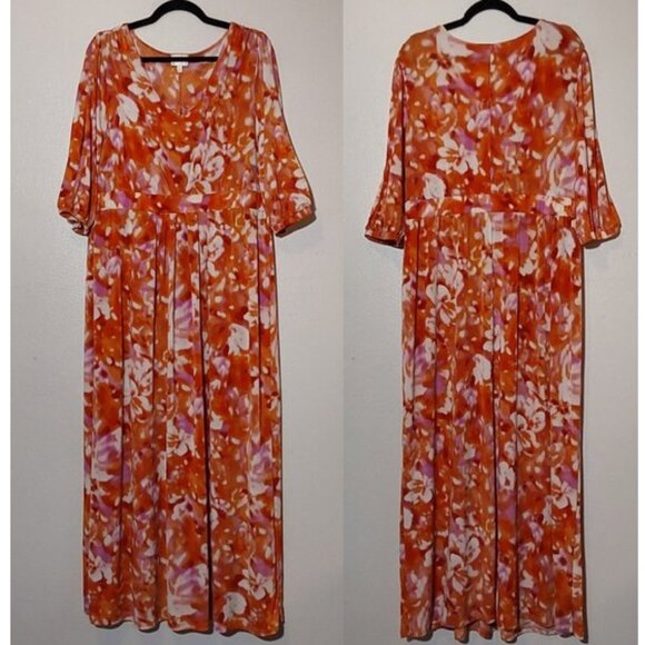 Hot in Hollywood Multicolor V-neck Split Sleeve Maxi Dress - XL - Picture 1 of 7